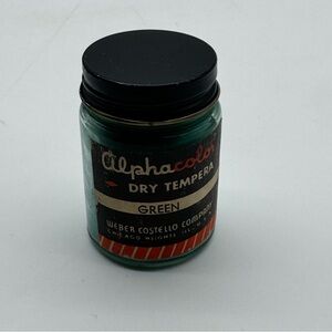 Weber Costello Alphacolor Dry Tempera Powder Paint Glass Jar Vintage 1960s Green